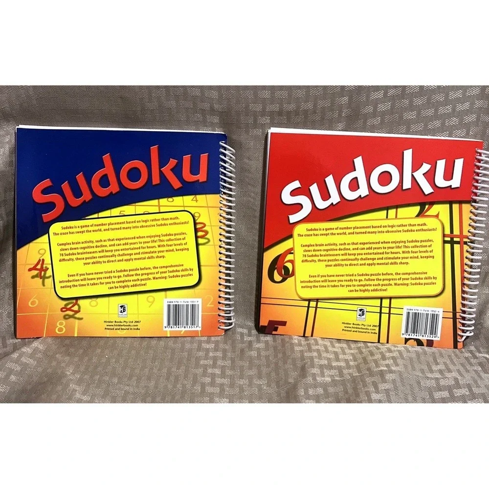 Sudoku Puzzle Books Lot of 2 Spiral Bound Hinkler 2007 NOS Over 200 Puzzles Rare